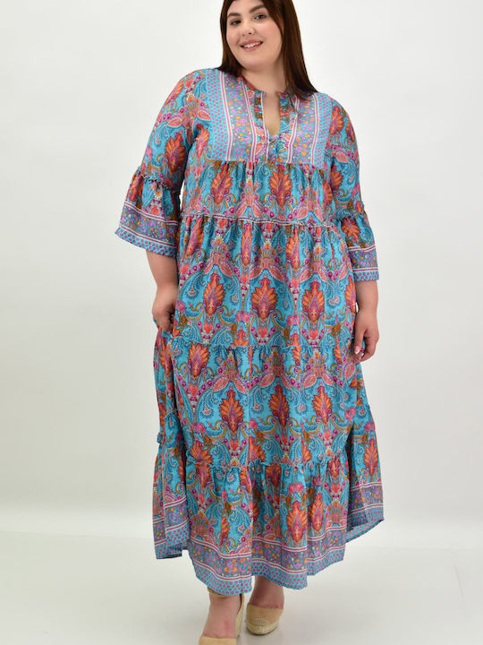 Potre Sommer Maxi Kleid mit Rüschen Blau