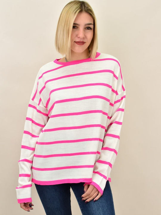 Potre Women's Long Sleeve Sweater Striped Pink