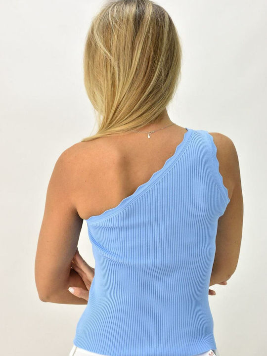 Potre Women's Summer Blouse with One Shoulder Light Blue