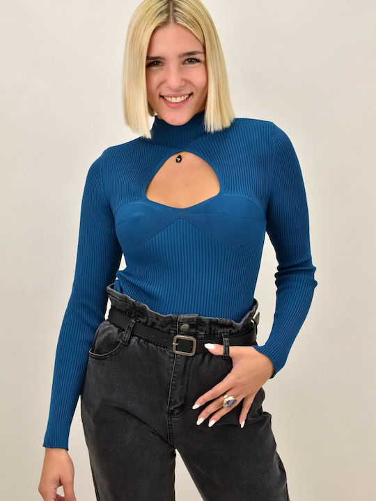 Potre Women's Blouse Long Sleeve Turtleneck Blue