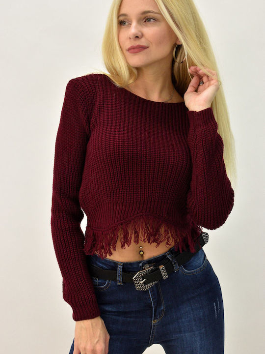 Potre Women's Long Sleeve Crop Sweater Burgundy