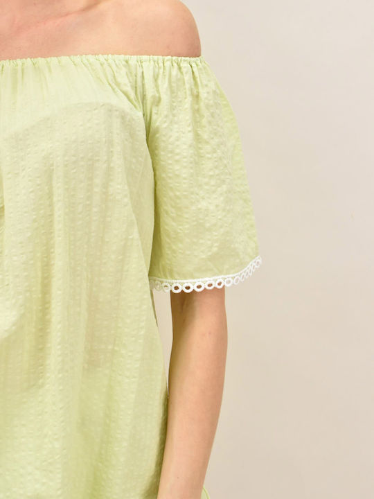 Potre Women's Summer Blouse Cotton Off-Shoulder Short Sleeve Yellow