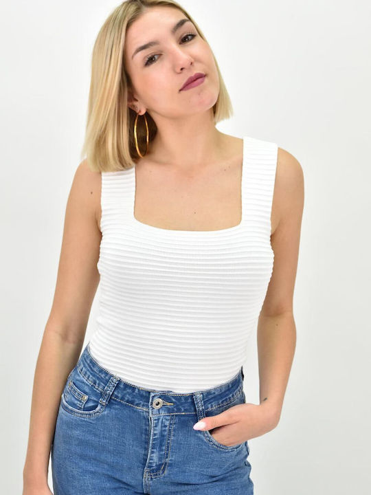 Potre pentru Femei de Vară Crop Top fără Mâneci Alb