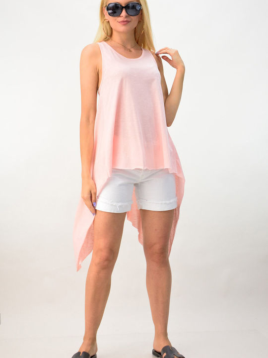 Potre Damen Sommer Bluse Baumwolle Ärmellos Rosa