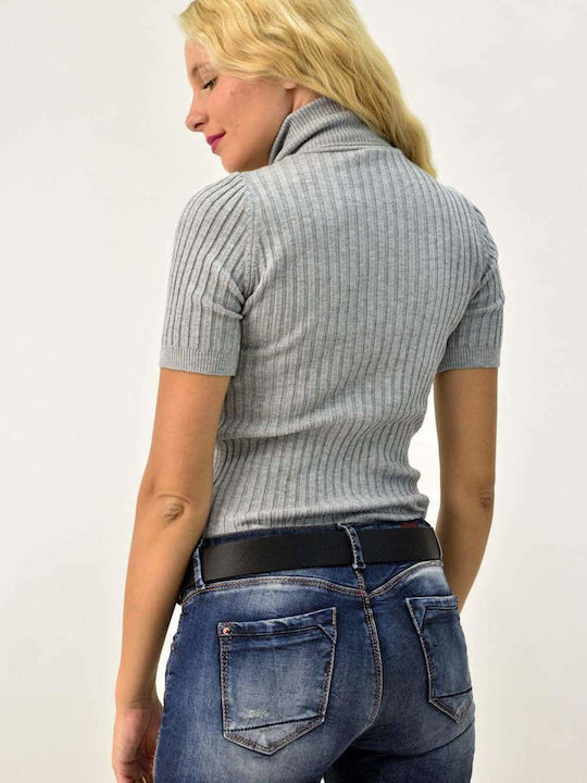 Potre Women's Blouse Short Sleeve Turtleneck Gray