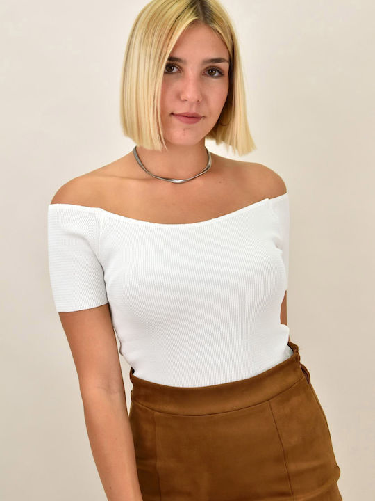 Potre Women's Blouse Off-Shoulder Short Sleeve White