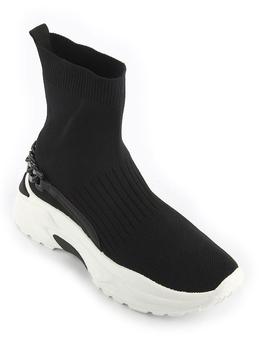 Fshoes Chunky Ankle Boots with Socks Black