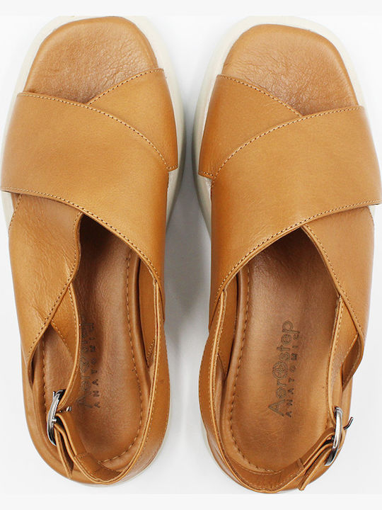 Leder Flache Sandalen für Damen Flatforms in Tabac Braun Farbe