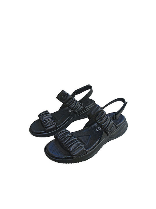 Aerostep Leather Women's Flat Sandals with Strap in Black Color