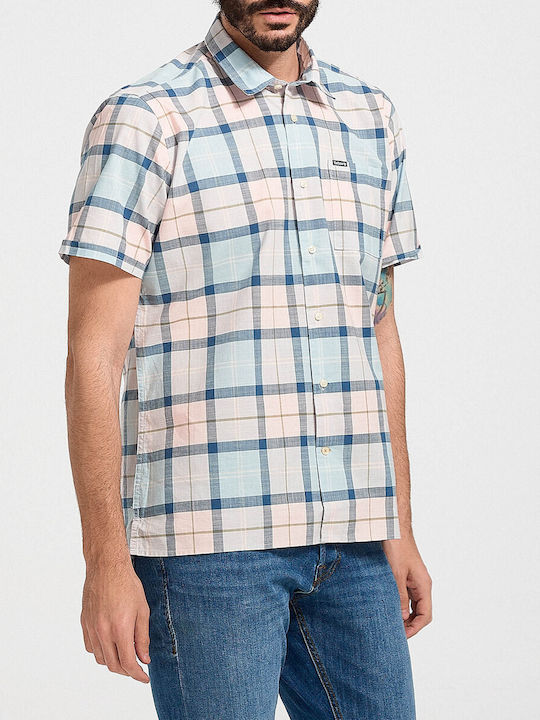 Barbour Men's Shirt Short Sleeve Cotton Checked Light Blue