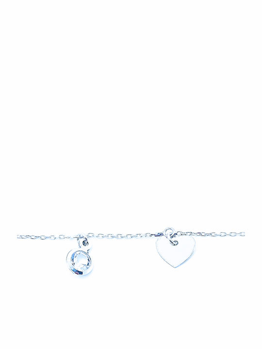 PS Silver Bracelet Chain with design Heart made of Silver with Zircon