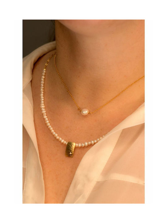 Paraxenies Halskette Doppelter aus Vergoldet Silber mit Perlen