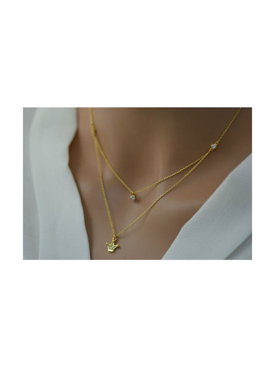 Paraxenies Halskette Doppelter mit Design Tiara aus Vergoldet Silber mit Zirkonia