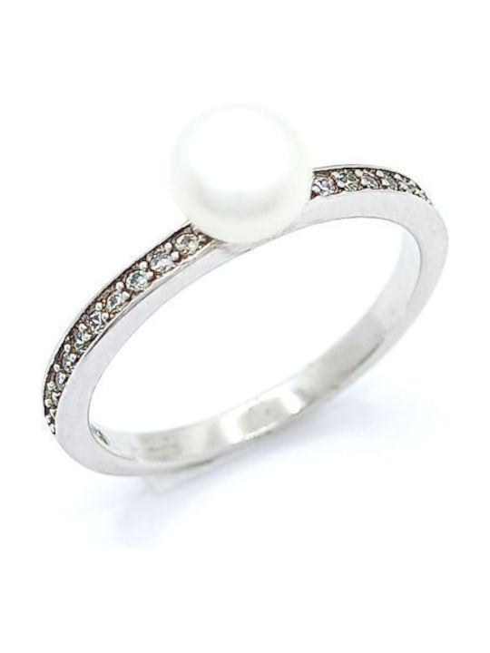 PS Silver Women's Silver Ring with Pearl & Zircon