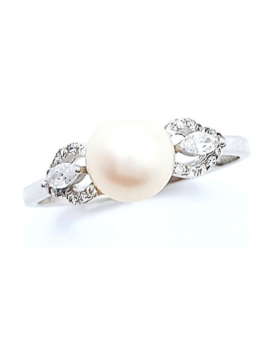 PS Silver Women's Silver Ring with Pearl & Zircon