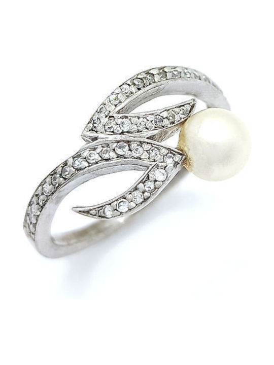 PS Silver Women's Silver Ring with Pearl & Zircon