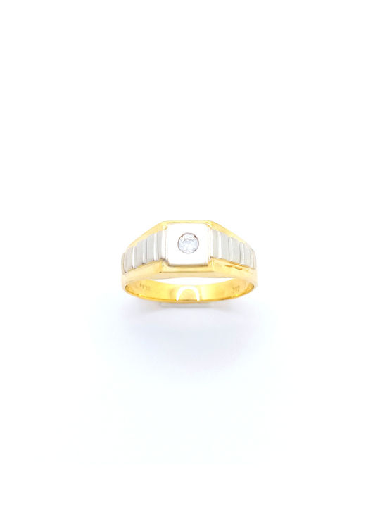 PS Silver Herren Ring mit Zirkonia aus Weißgold 14K