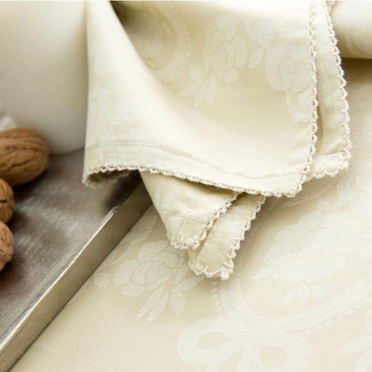 Borea Tablecloth Cotton Set 9pcs Ariadne with Crochet Ecru 140x220cm