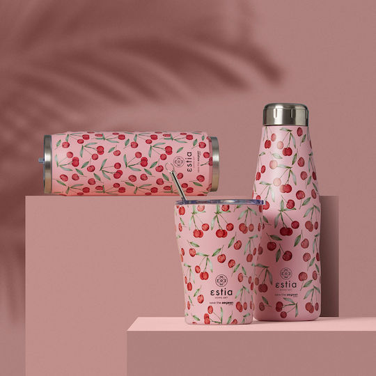Estia Travel Flask Save the Aegean Recyclable Bottle Thermos Stainless Steel BPA Free 500ml Cherry Rose