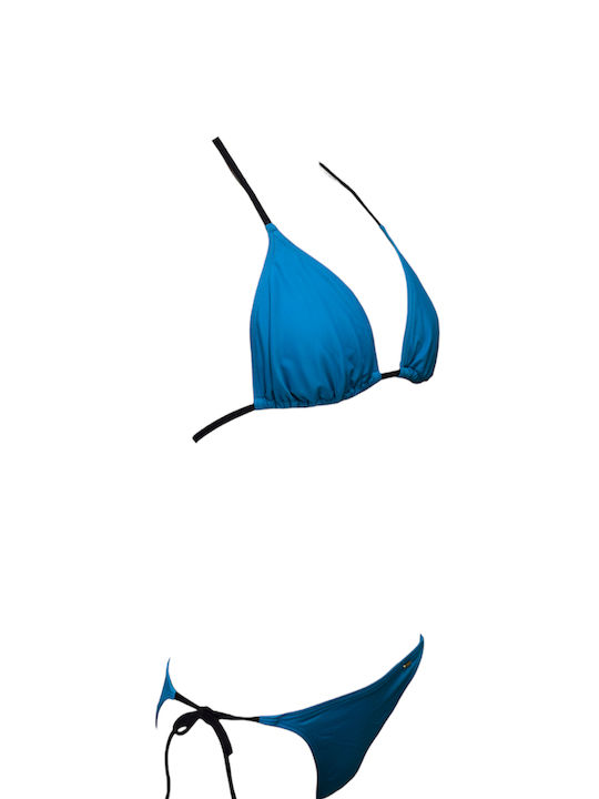 Bikini Set Triangle Top & Slip Bottom with Laces with Adjustable Straps Blue