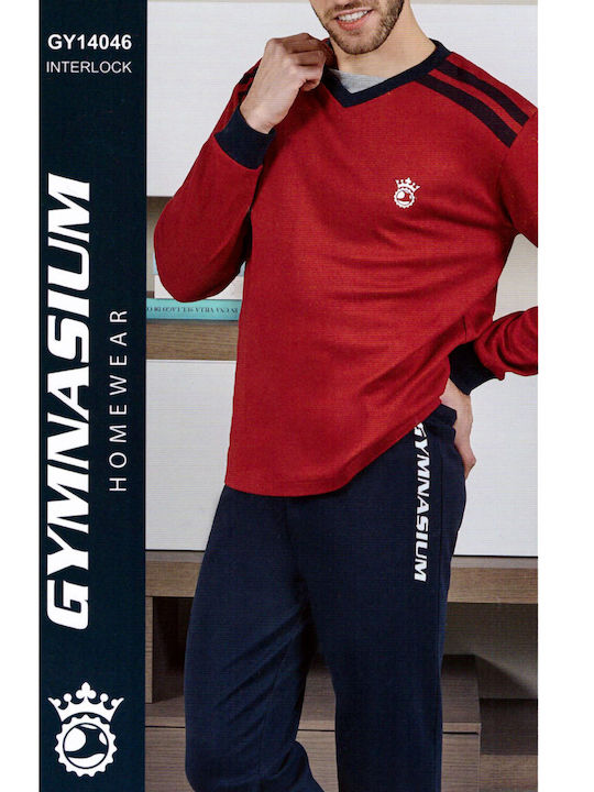 Gymnasium Men's Pajamas in Bordeaux with Blue color