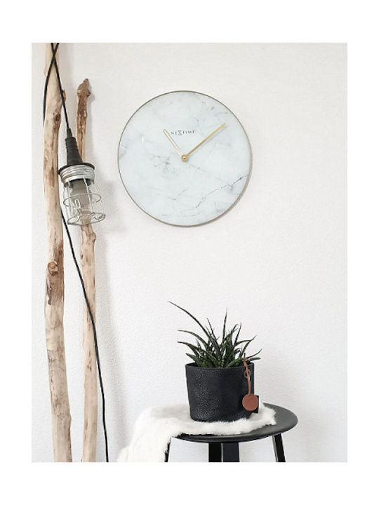 Nextime Marble Αθόρυβο Ρολόι Τοίχου Γυάλινο Λευκό Ø40cm