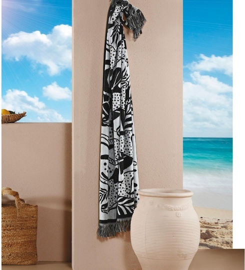 Kentia Cheetah Baumwoll-Schwarzes Strandtuch mit Fransen 160x80cm