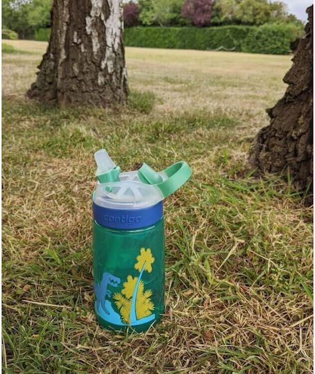 Contigo Gizmo Flip Kids Water Bottle Dinosaur Plastic with Straw Non Spill Green 420ml