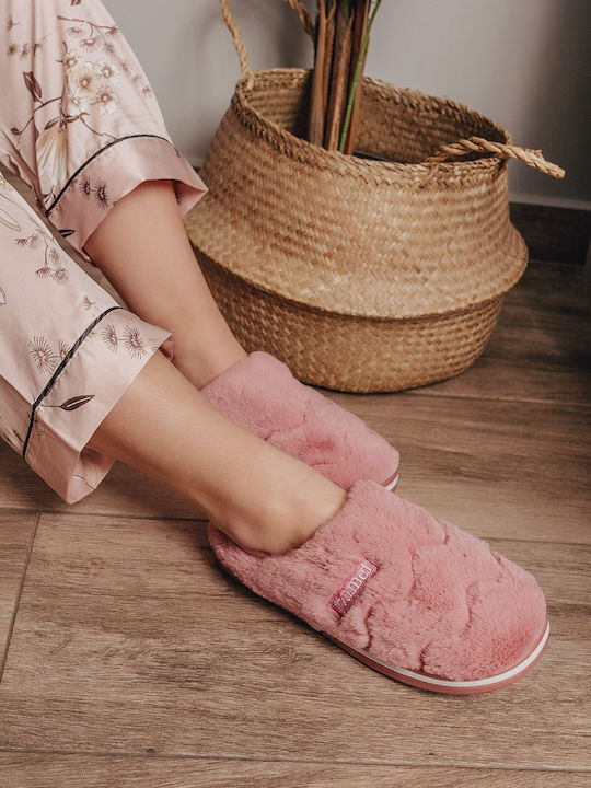 Ligglo Winter Women's Slippers with fur in Pink color