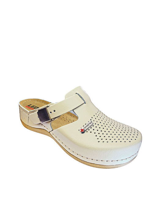 Leon 900 Leather Anatomic Clogs Beige