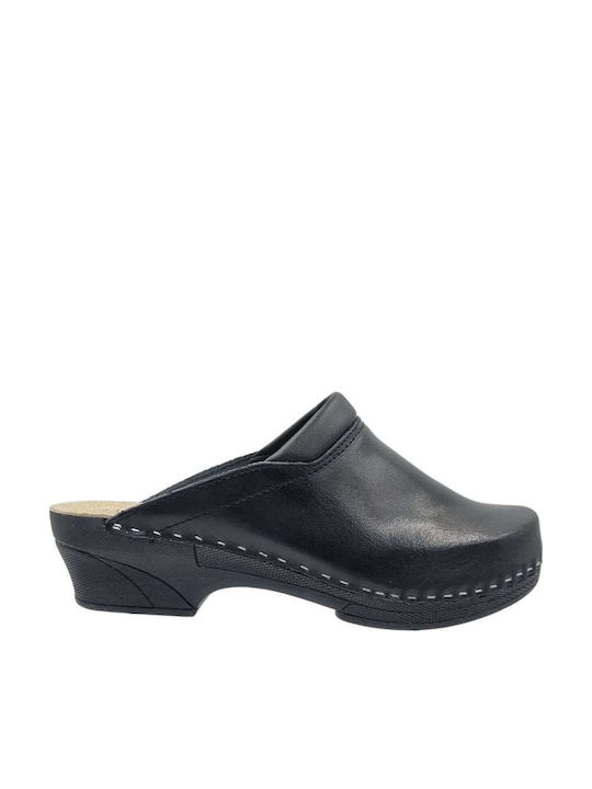 Boxer Damen Leder Anatomisch Clogs Schwarz