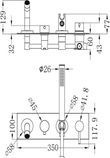 Sparke Built-in Faucet Mixer for Shower 2 Exits Chrome