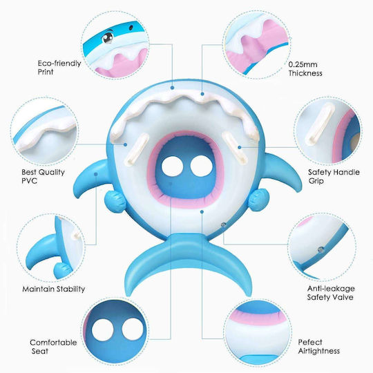 Kids Swimtrainer Float with Length 95cm and Sunshade for 3 Years and Up Light Blue Shark Shark