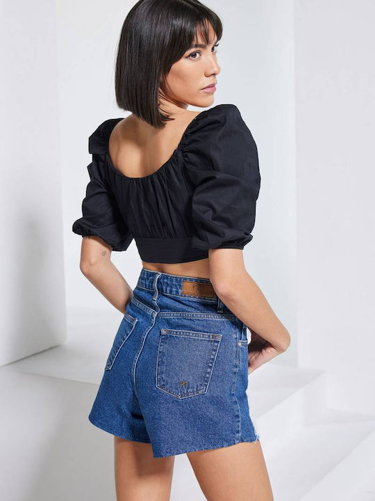 Γυναικείο Crop Top με Μανίκι 3/4 Καλοκαιρινό Μαύρο