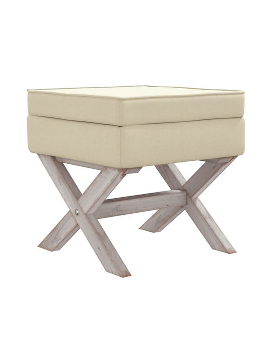 Stool Footstool With Storage Space Upholstered with Fabric Beige 45x45x49cm