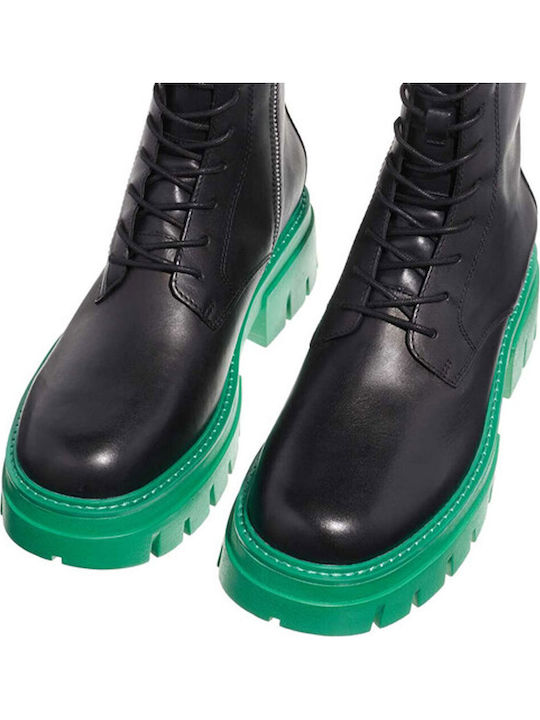 Combo A Leather Women's Combat Boots with Medium Heel Gray