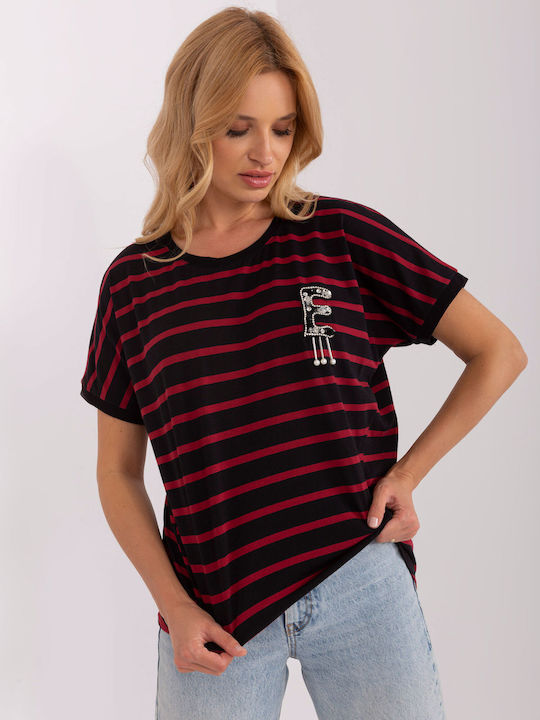 Relevance Γυναικείο T-shirt Ριγέ Black/Red