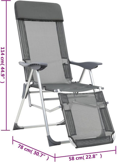 vidaXL Lounger-Armchair Beach Aluminium with Recline 5 Slots Gray 58x78x114cm Set of 2pcs