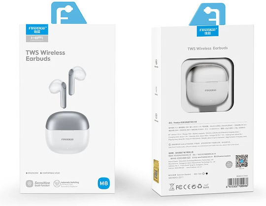 Fineblue M8 Earbud Bluetooth Handsfree Ακουστικά με Θήκη Φόρτισης Λευκά