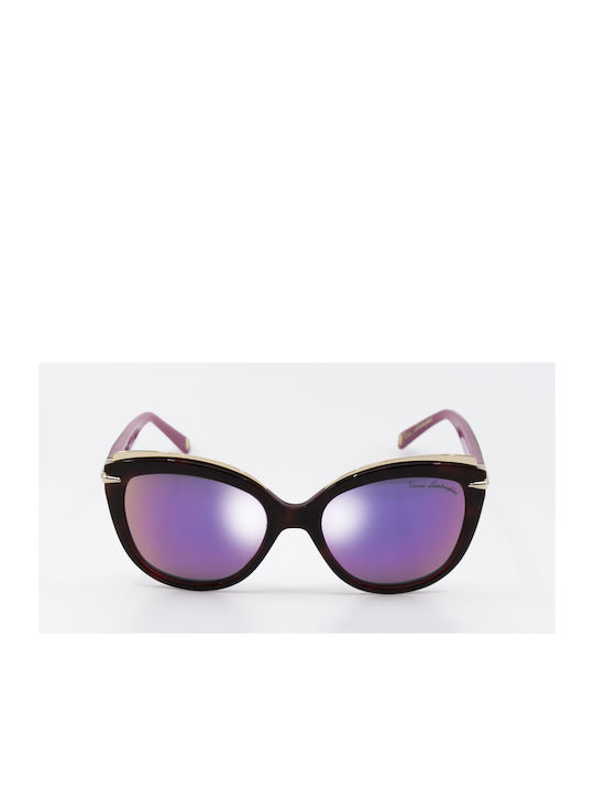 Tonino Lamborghini Women's Sunglasses with Brown Plastic Frame and Purple Mirror Lens TL557 55