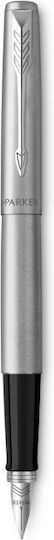 Parker Writing Pen Medium Silver made of Steel with Blue Ink