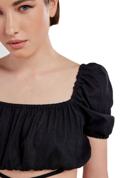 Women's Summer Blouse Short Sleeve Black
