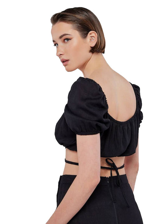 Mind Matter Women's Summer Blouse Short Sleeve Black