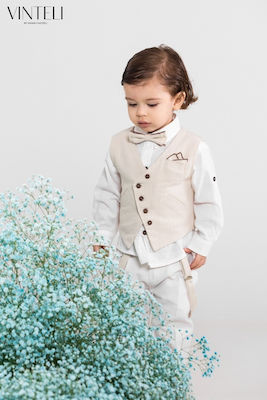 Vinte li Boys Baptism Suit with Vest 7pcs Beige