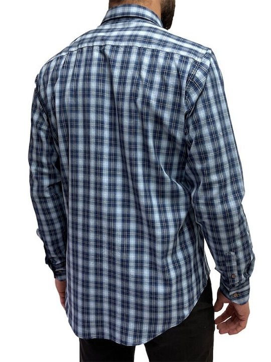 Dors Men's Shirt Long Sleeve Cotton Checked Blue