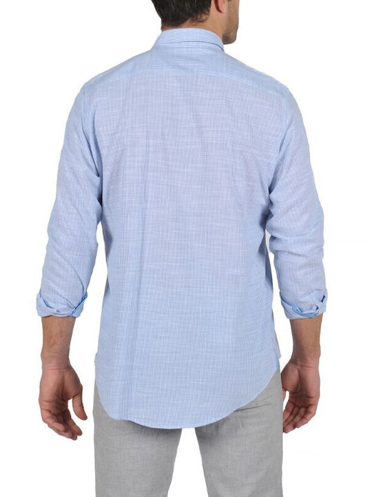 Dors Men's Shirt Long Sleeve Linen Striped Light Blue