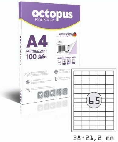 Octopus 10000 Αυτοκόλλητες Ετικέτες Α4 Ορθογώνιες 38x21.1mm