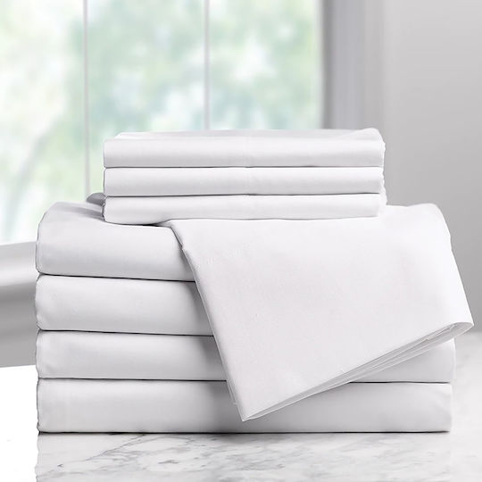Lino Home Vivara Hotel Sheet White Queen Size 240x270cm 100% Cotton 1pcs