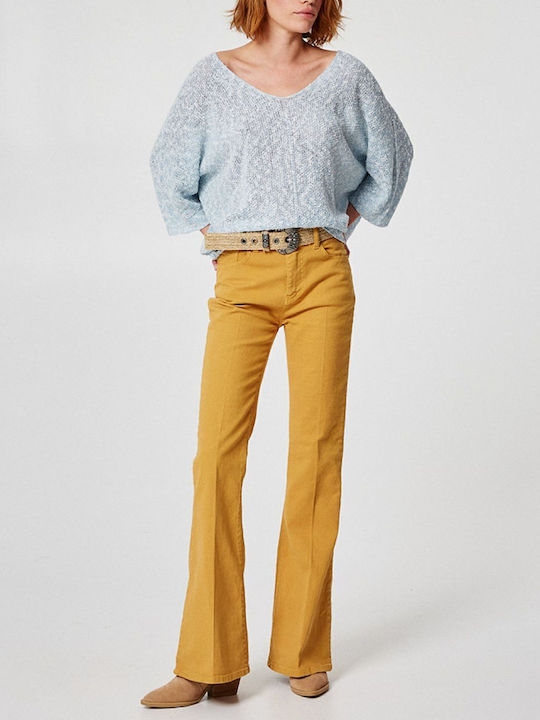 Women's Blouse with 3/4 Sleeve & V Neckline Light Blue
