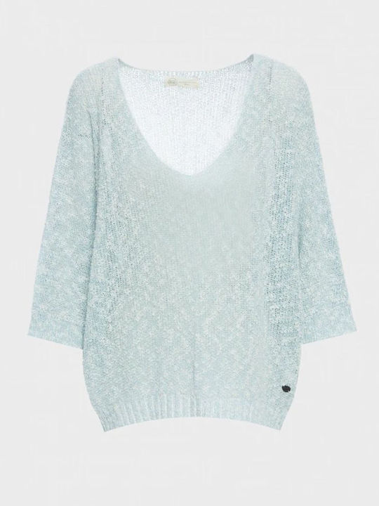 Women's Blouse with 3/4 Sleeve & V Neckline Light Blue